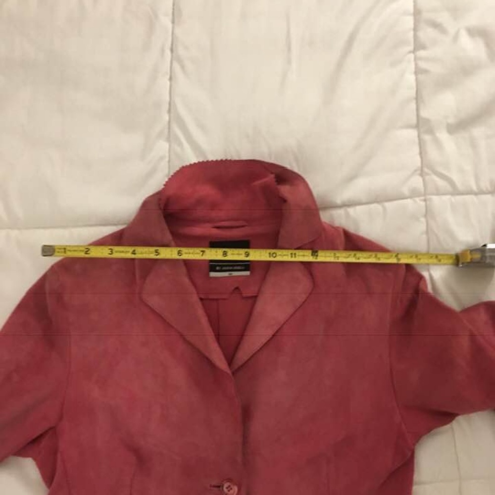 Pink soft suede leather collared fitted jacket M - Picture 2 of 8